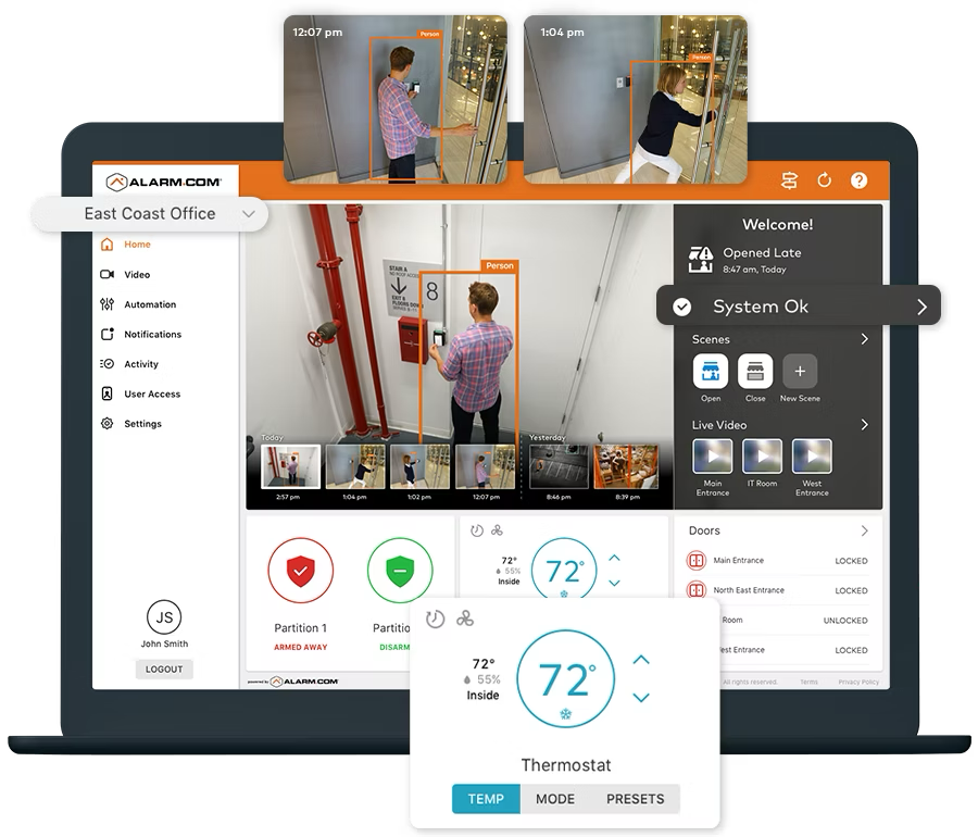 combination of screenshots to display how alarm.com's monitoring system works on desktop.Security, Cameras , video recording , surveillance systems. Kingston Ontario , Smart home , alarms system