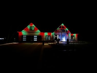 image from permanent outdoor Christmas LED lighting system we installed for a client in Kingston, Ontario,Permanent Holiday lights, Christmas lights , pot lights , Gemstone lights , LED lights , Kingston Ontario, Lighting Kingston Ontario