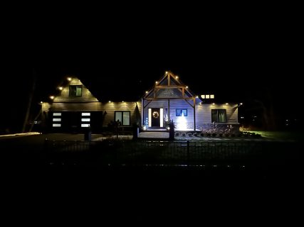 image from permanent outdoor Christmas LED lighting system we installed for a client in Kingston, Ontario,Permanent Holiday lights, Christmas lights , pot lights , Gemstone lights , LED lights , Kingston Ontario, Lighting Kingston Ontario