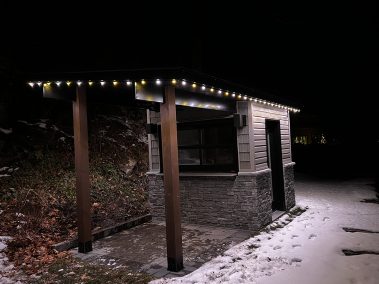 image from permanent outdoor Christmas LED lighting system we installed for a client in Kingston, Ontario,Permanent Holiday lights, Christmas lights , pot lights , Gemstone lights , LED lights , Kingston Ontario, Lighting Kingston Ontario